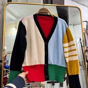 Colorblock Stripe Knit Cardigan Sweater